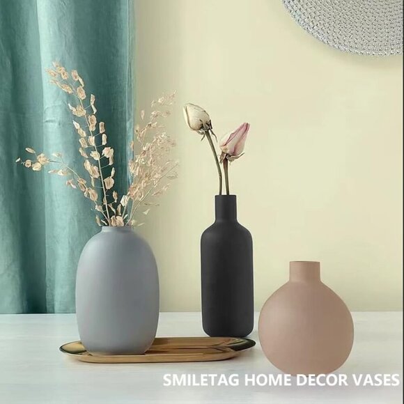 Versatile 3-Piece Ceramic Vases Set in Modern Farmhouse Style for Every Room - Picture 2 of 5